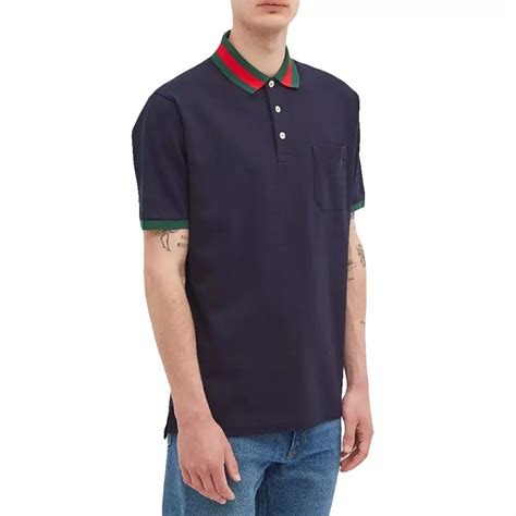 gucci womens polo shirt with red and green colar|Gucci navy striped polo shirt.